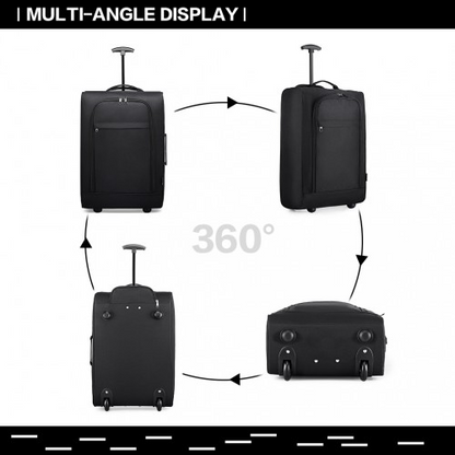 Kono Cabin Size Soft Shell Hand Luggage - Black | Durable 600D Polyester