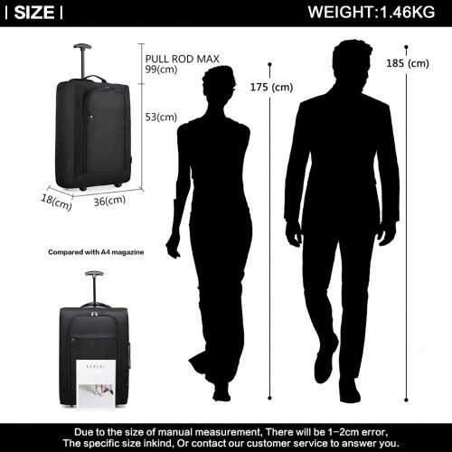 Kono Cabin Size Soft Shell Hand Luggage - Black | Durable 600D Polyester