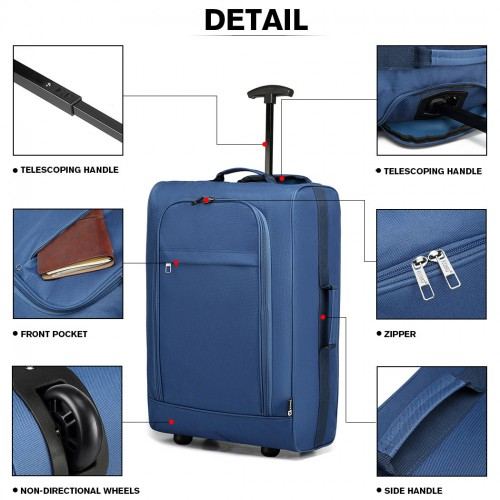 Kono Cabin Size Soft Shell Hand Luggage - Blue | Lightweight & Durable Travel Companion