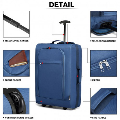 Kono Cabin Size Soft Shell Hand Luggage - Blue | Lightweight & Durable Travel Companion