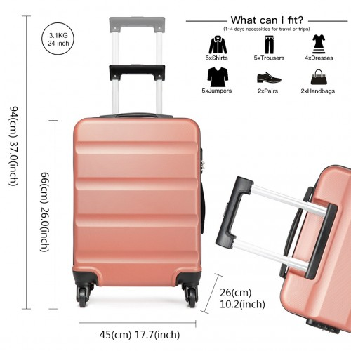 Kono 24 Inch Horizontal Design ABS Hard Shell Suitcase with TSA Lock - Nude