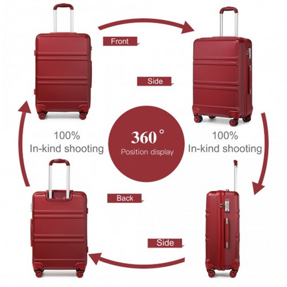 Kono ABS 24 Inch Sculpted Horizontal Design Suitcase - Burgundy