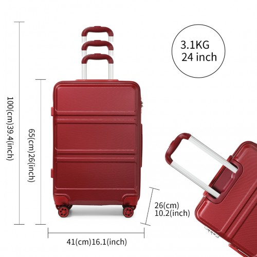 Kono ABS 24 Inch Sculpted Horizontal Design Suitcase - Burgundy