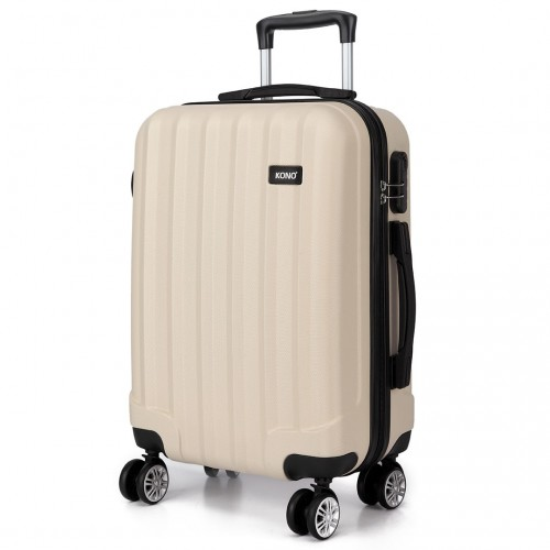Kono Vertical Stripe Hard Shell Suitcase 24 Inch Luggage - Beige | Lightweight, Durable & Stylish Travel Companion