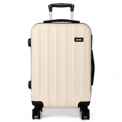 Kono Vertical Stripe Hard Shell Suitcase 24 Inch Luggage - Beige | Lightweight, Durable & Stylish Travel Companion