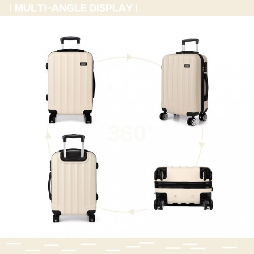 Kono Vertical Stripe Hard Shell Suitcase 24 Inch Luggage - Beige | Lightweight, Durable & Stylish Travel Companion
