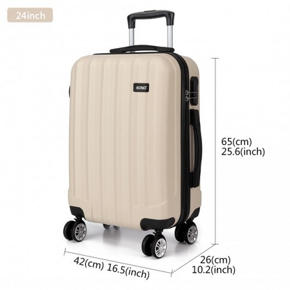 Kono Vertical Stripe Hard Shell Suitcase 24 Inch Luggage - Beige | Lightweight, Durable & Stylish Travel Companion