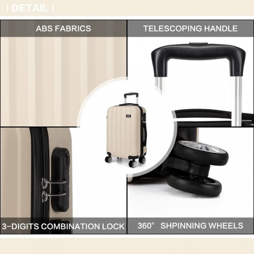 Kono Vertical Stripe Hard Shell Suitcase 24 Inch Luggage - Beige | Lightweight, Durable & Stylish Travel Companion