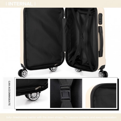 Kono Vertical Stripe Hard Shell Suitcase 24 Inch Luggage - Beige | Lightweight, Durable & Stylish Travel Companion