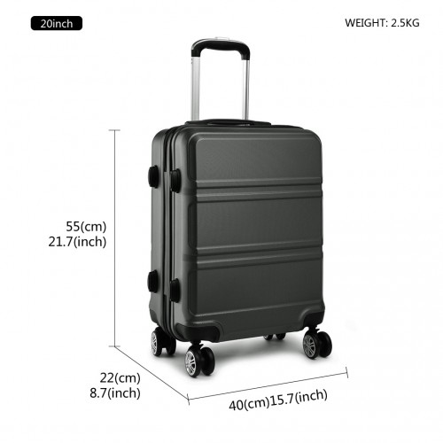K1871-1L - Kono ABS Sculpted Horizontal Design 20 Inch Cabin Luggage - Grey