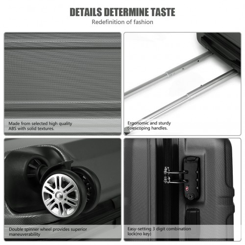 K1871-1L - Kono ABS Sculpted Horizontal Design 20 Inch Cabin Luggage - Grey