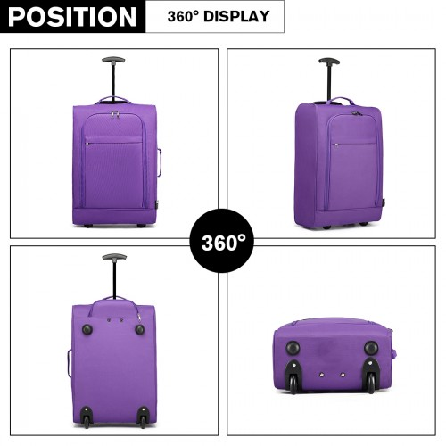 Kono Cabin Size Soft Shell Hand Luggage - Purple | Compact & Durable Travel Bag