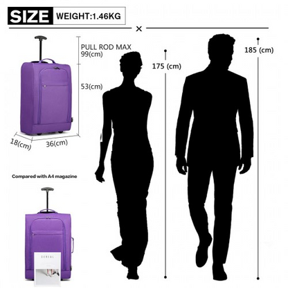 Kono Cabin Size Soft Shell Hand Luggage - Purple | Compact & Durable Travel Bag