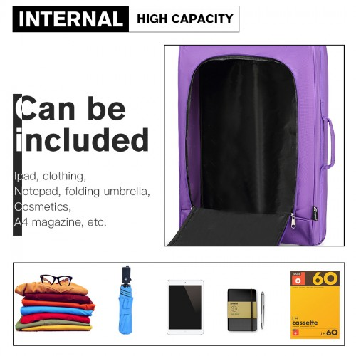 Kono Cabin Size Soft Shell Hand Luggage - Purple | Compact & Durable Travel Bag