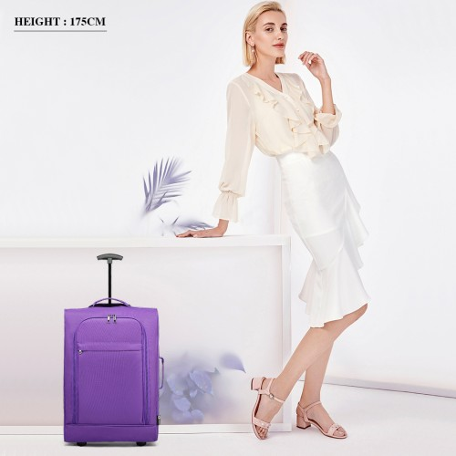 Kono Cabin Size Soft Shell Hand Luggage - Purple | Compact & Durable Travel Bag