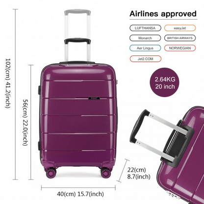 KONO 20 Inch Purple Cabin Size Hard Shell Suitcase - Lightweight & Durable