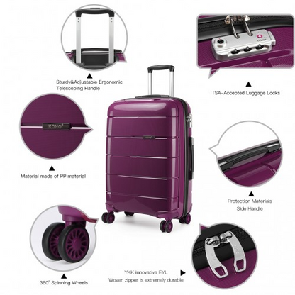 KONO 20 Inch Purple Cabin Size Hard Shell Suitcase - Lightweight & Durable