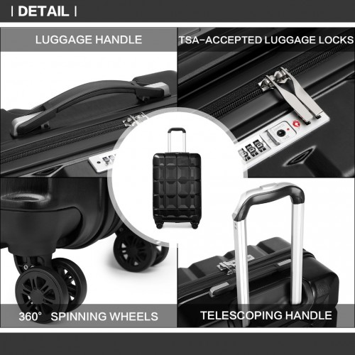Kono 20 Inch Lightweight Hard Shell ABS Luggage Cabin Suitcase with TSA Lock - Black