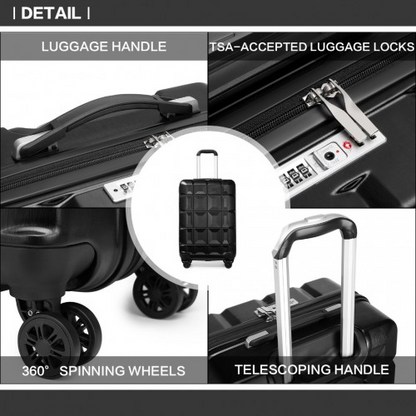 Kono 20 Inch Lightweight Hard Shell ABS Luggage Cabin Suitcase with TSA Lock - Black