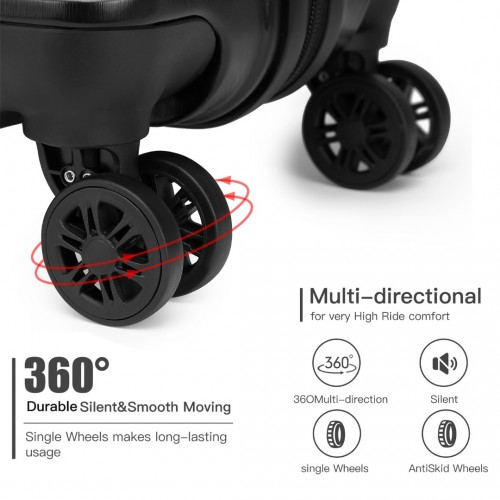 Kono 20 Inch Lightweight Hard Shell ABS Luggage Cabin Suitcase with TSA Lock - Black