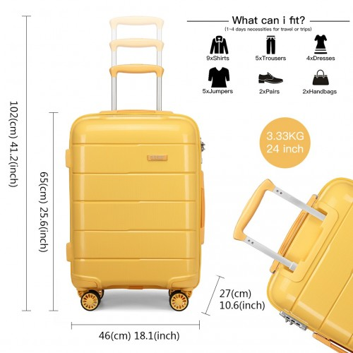 K1997L - KONO 20-24-28” HARD SHELL PP SUITCASE SET - YELLOW
