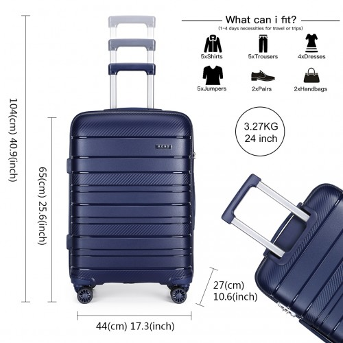 Kono 24 Inch Multi Texture Hard Shell PP Suitcase - Classic Collection - Navy