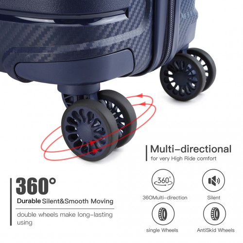 Kono 24 Inch Multi Texture Hard Shell PP Suitcase - Classic Collection - Navy