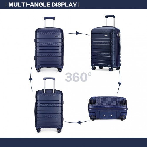 Kono 20 Inch Multi Texture Hard Shell PP Suitcase - Classic Collection - Navy