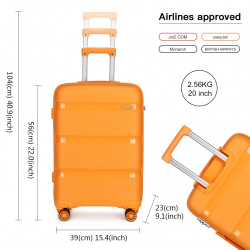 Kono 20 Inch Bright Orange Hard Shell Carry-On Suitcase - Cabin Size, Lightweight and Durable