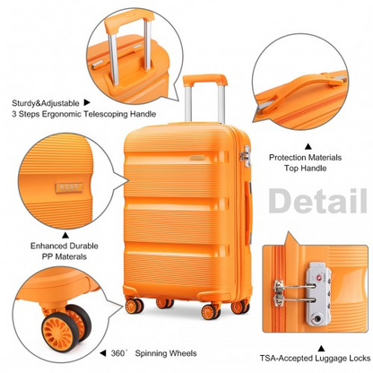 Kono 20 Inch Bright Orange Hard Shell Carry-On Suitcase - Cabin Size, Lightweight and Durable