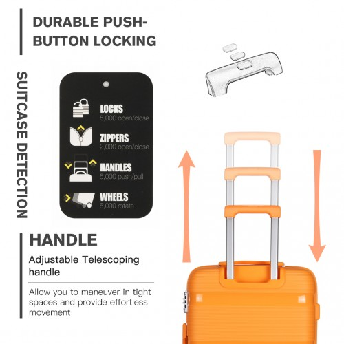Kono 20 Inch Bright Orange Hard Shell Carry-On Suitcase - Cabin Size, Lightweight and Durable