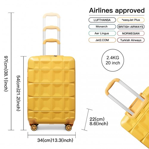 Kono 20 Inch Lightweight Hard Shell ABS Luggage Cabin Suitcase with TSA Lock – Yellow
