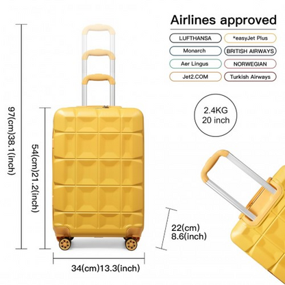 Kono 20 Inch Lightweight Hard Shell ABS Luggage Cabin Suitcase with TSA Lock – Yellow