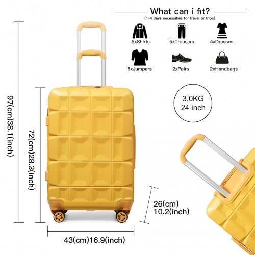 Kono 24 Inch Lightweight Hard Shell ABS Suitcase with TSA Lock - Yellow