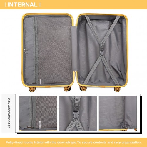 Kono 24 Inch Lightweight Hard Shell ABS Suitcase with TSA Lock - Yellow