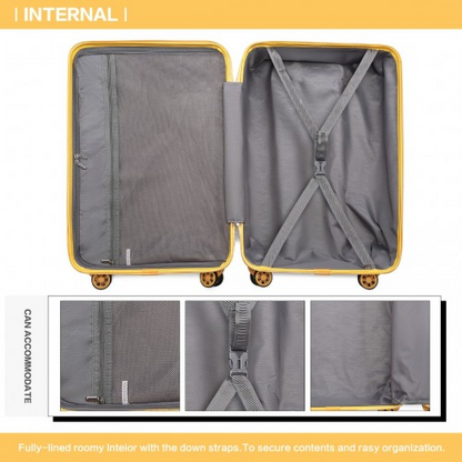 Kono 24 Inch Lightweight Hard Shell ABS Suitcase with TSA Lock - Yellow