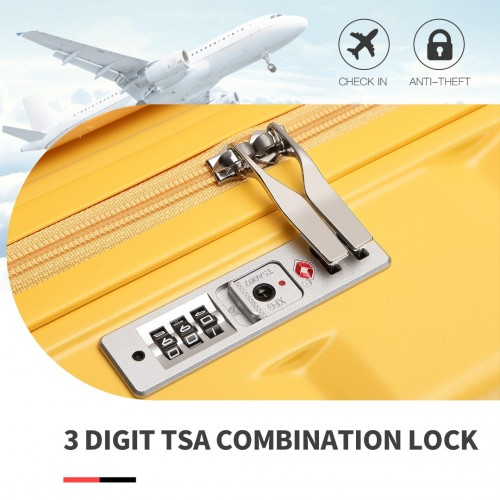 Kono 24 Inch Lightweight Hard Shell ABS Suitcase with TSA Lock - Yellow