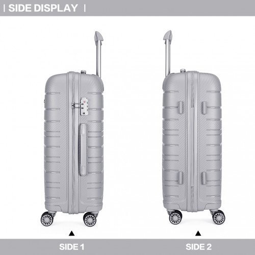 K2091L - Kono 28 Inch Multi Texture Hard Shell PP Suitcase - Classic Collection - Grey