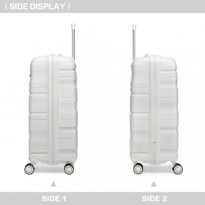 K2094L - Kono 14/20 Inch Lightweight Polypropylene Hard Shell 2 Piece Suitcase Set With TSA Lock And Vanity Case - Cream White