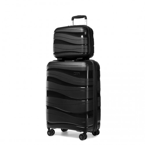 K2094L - Kono 14/20 Inch Lightweight Polypropylene Hard Shell 2 Piece Suitcase Set With TSA Lock And Vanity Case - Black