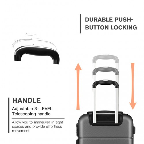 Kono Hard Shell ABS Carry On Suitcase 20 Inch - Grey