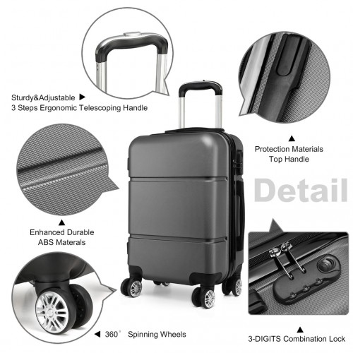 Kono Hard Shell ABS Carry On Suitcase 20 Inch - Grey