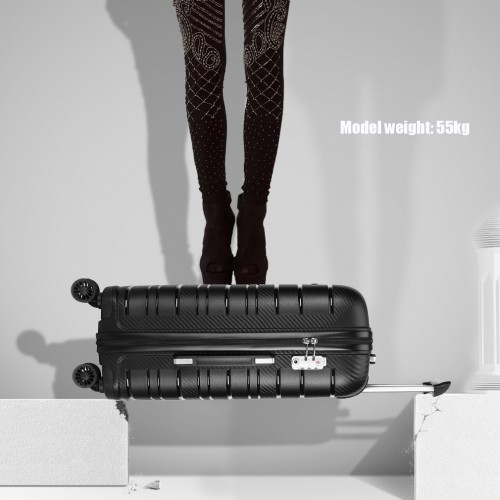 Kono 20 Inch Multi Texture Hard Shell PP Suitcase - Classic Collection - Black