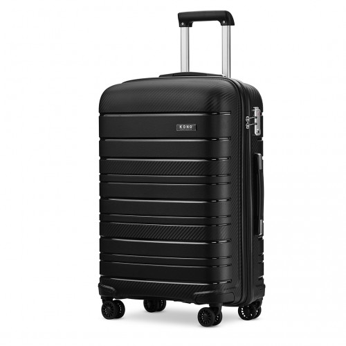Kono 24 Inch Multi Texture Hard Shell PP Suitcase - Classic Collection - Black