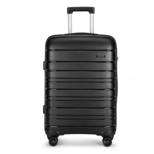 Kono 24 Inch Multi Texture Hard Shell PP Suitcase - Classic Collection - Black