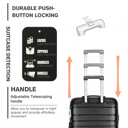 Kono 24 Inch Multi Texture Hard Shell PP Suitcase - Classic Collection - Black