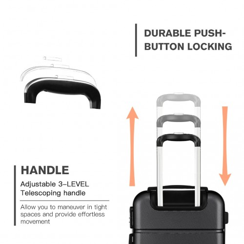 Kono Hard Shell ABS Carry On Suitcase 20 Inch - Black