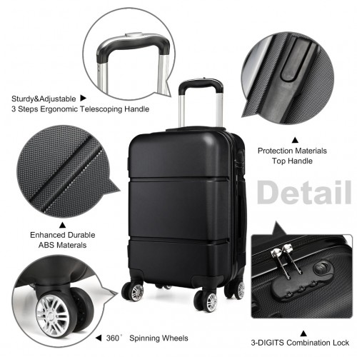 Kono Hard Shell ABS Carry On Suitcase 20 Inch - Black