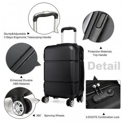 Kono Hard Shell ABS Carry On Suitcase 20 Inch - Black