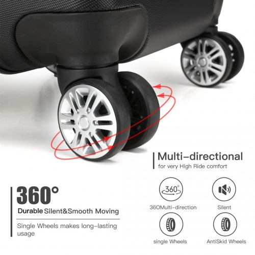 Kono Hard Shell ABS Carry On Suitcase 20 Inch - Black